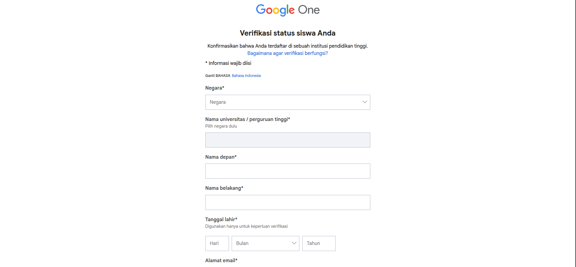 Halaman Verifikasi Status Siswa